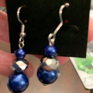 Silver and royal blue dangling earrings